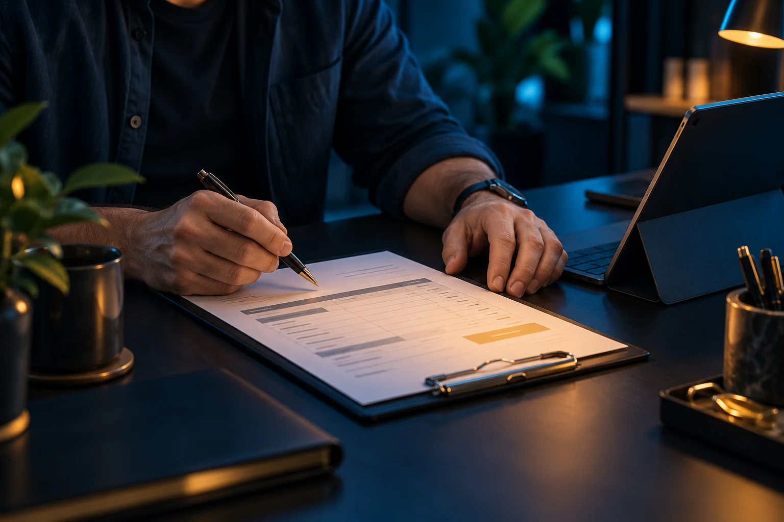 A business owner reviewing an estimate before making a decision.